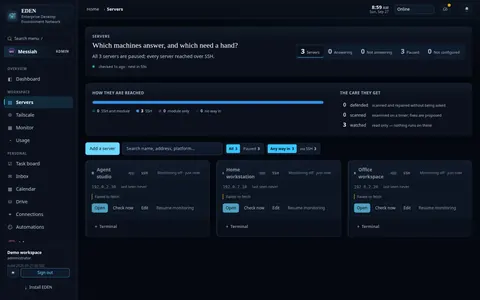 ARK server fleet cards displaying machine health